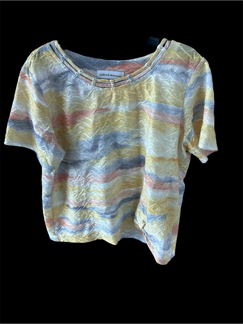 Alfred Dunner Multi-Color Textured Short Sleeve Top - Yellow, Gray,Orange Stripe